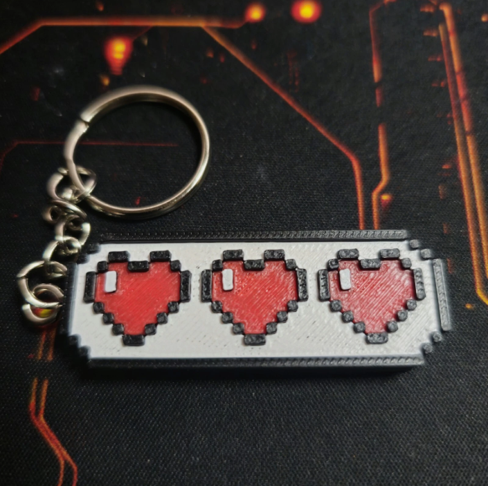 Full HP Bar Pixel Art 3D Printed Keychain (White)